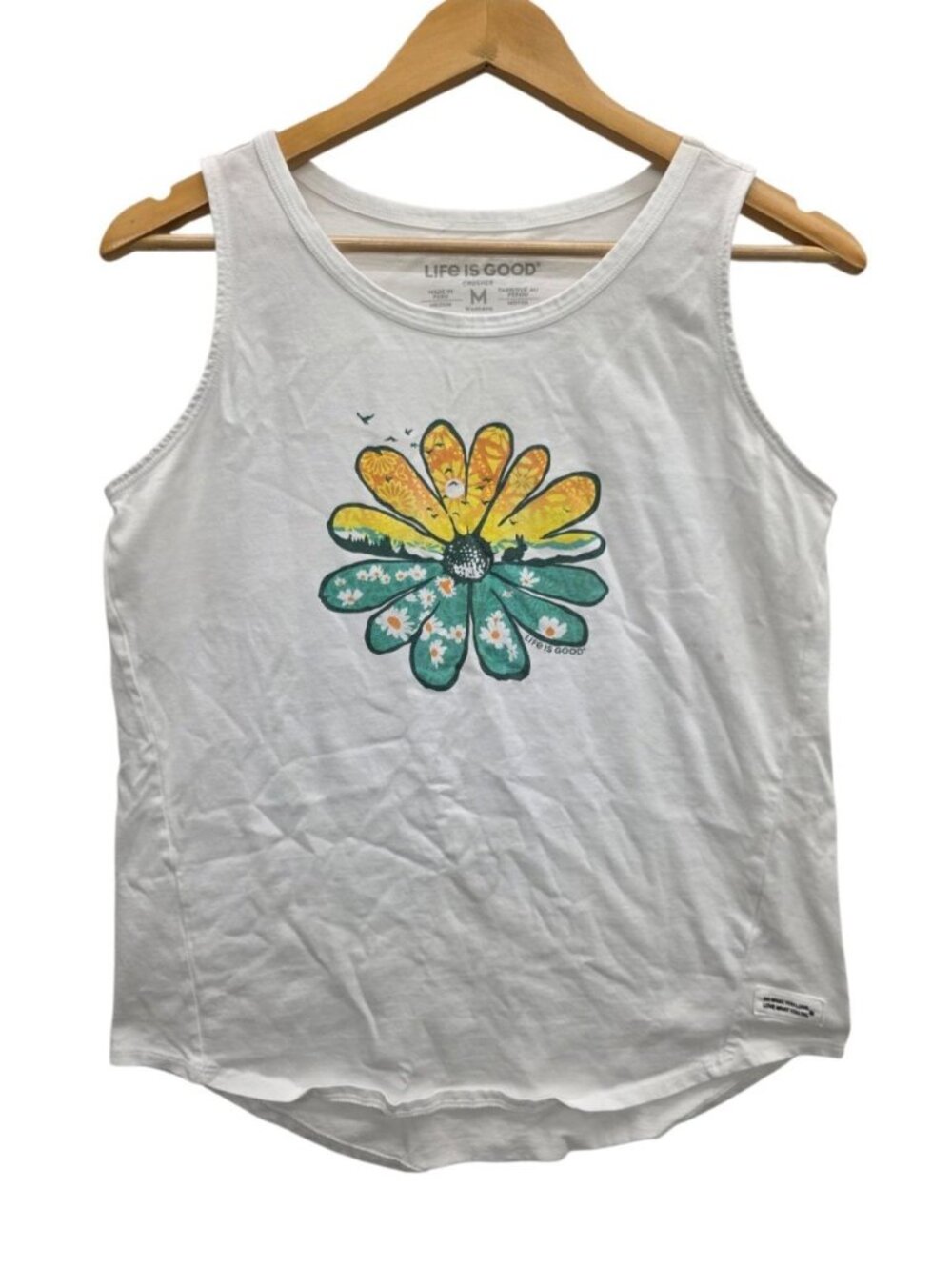 Life Is Good Women's Sleeveless White DAISY Tank Size Medium Summer